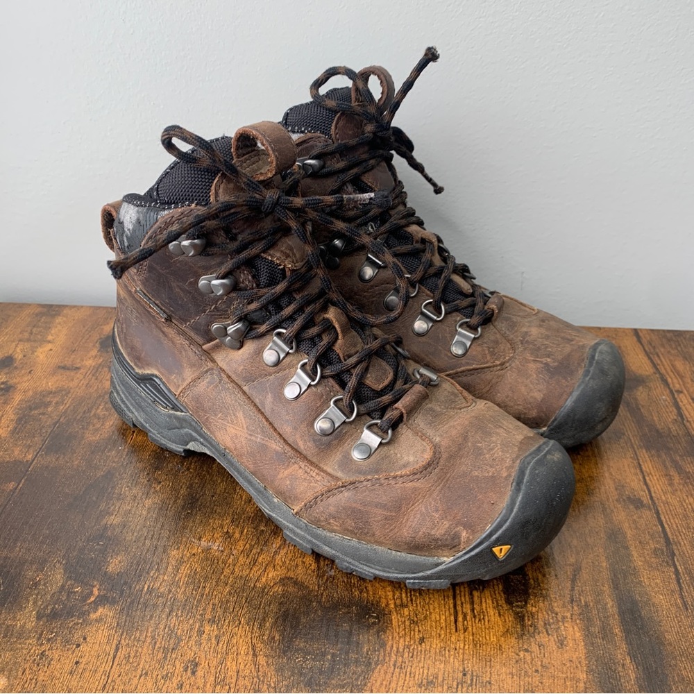 KEEN Dry Brown Leather Waterproof High Top Lace Up Hiking Boots Women Size 7.5